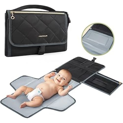 mommore Portable Changing Pad for Baby Newborn Water Resistance Detachable Travel Diaper Changing Mat with Wipes Pockets Padded Pillow Baby Essentials Gifts (Black)