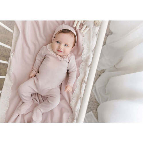 Tiny Eyelet Footie Rose Smoke - Mon Tresor Bebe | Maisonette