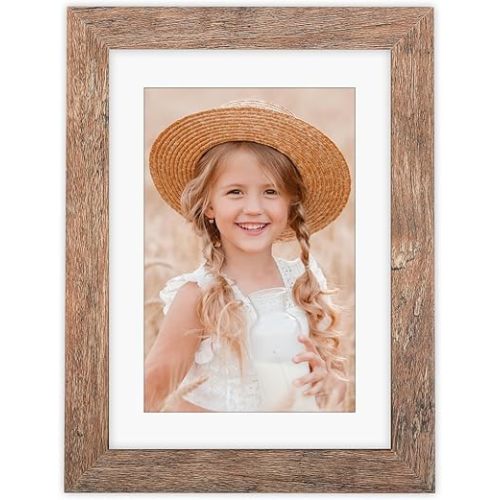 5x7 Square Picture Frame Display 5x7 Picture Distressed Brown Wood Grain Photo Frame for Wall and Tabletop Decoration