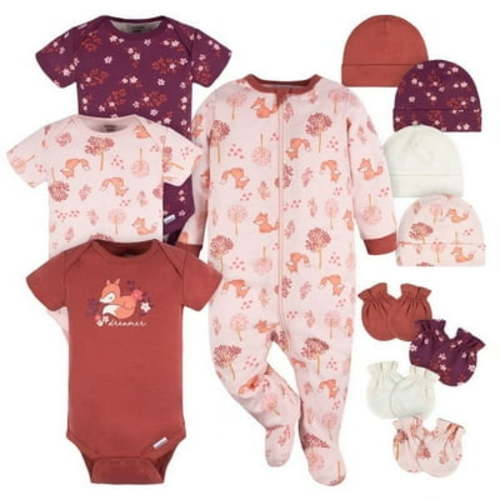Gerber Baby Girl Layette Bundle, Fox, Newborn - 6/9 Months, 12-Piece
