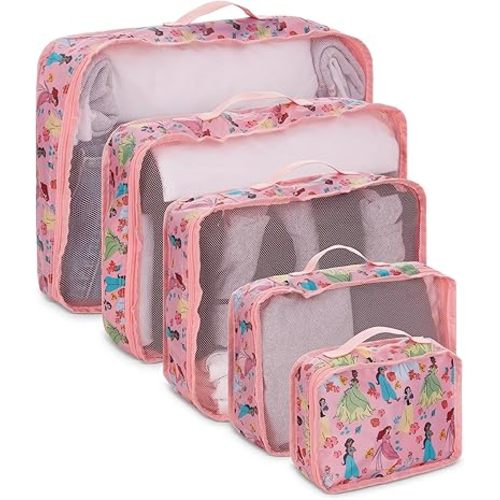 Disney Minnie Mickey Stitch Packing Cubes - Winnie the Pooh, Princess Cinderella 5 Piece Packing Cubes Compression - Travel Essential Accessories - Luggage Suitcase Organizer Set - For Kids, Adults