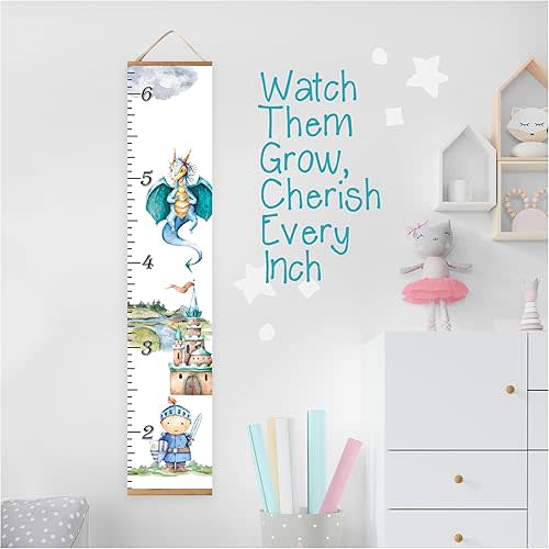 Baby Kids Canvas Hanging Growth Chart Height Ruler Portable 12"x60" Measures from 1'5" to 6'3" Nursery Wall Decor Shower Gift