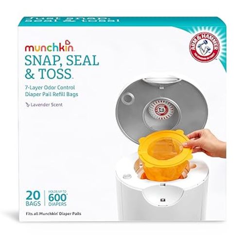 Munchkin® Arm and Hammer Diaper Pail Snap, Seal and Toss Refill Bags, Holds 600 Diapers, White 20 Count - 20 Pack