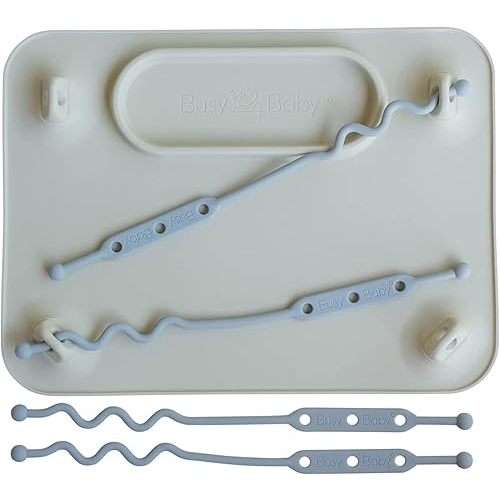 BUSY BABY Silicone Mat - Suction Cups, 4 Straps to Secure Baby Essentials, Self Feeding, Baby Led Weaning, Travel Sleeve Included (Tan)