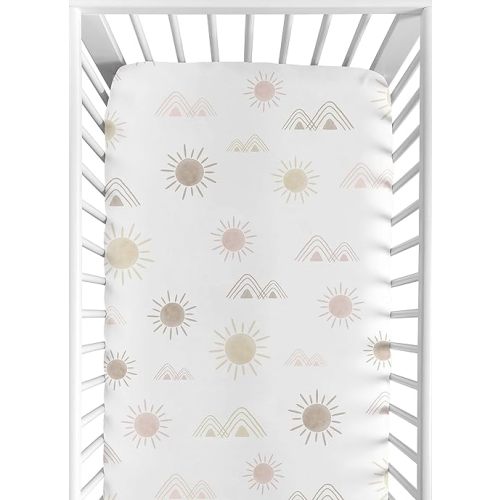 Sweet Jojo Designs Boho Desert Sun Girl Fitted Crib Sheet Baby or Toddler Bed Nursery - Blush Pink Mauve Gold Taupe Bohemian Watercolor Mountains Southwest Nature Outdoors Minimalist Geometric
