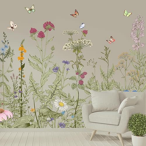 Poppy Flower Wall Stickers Bird Butterfly Wall Decor Decals Peel and Stick Floral Wall Home Glass Window Art Decor for Bedroom Living Room Offices Home Decoration