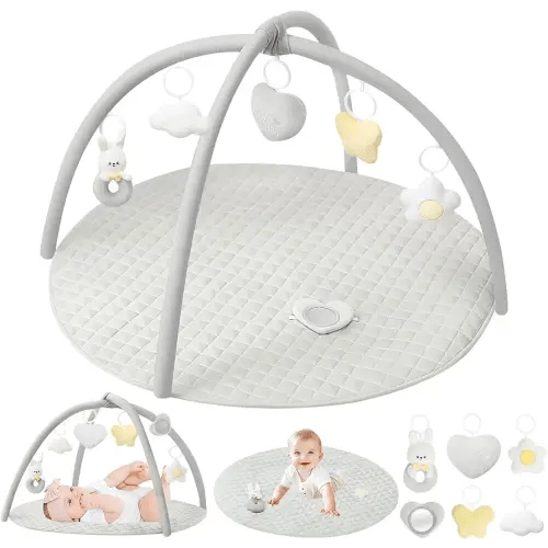 Baby Activity Gyms & Playmats, Tummy Time Mat for Babies 0-6 Month, 6 Detachable Toys for Sensory and Motor Skill Development, Washable Baby Play Mat, Convertible Stage-Based Developmental, Grey