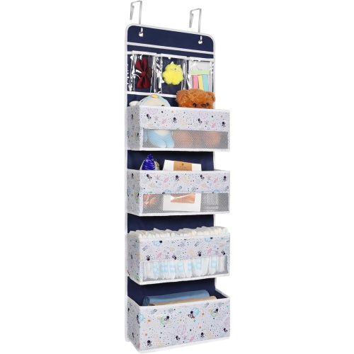 Univivi Over Door Organizer 5-Shelf Nursery Door Hanging Storage Closet with 4 Large Pockets and 3 Small PVC Pockets Over Door Organizer for Baby Essential, Toys and Sundries