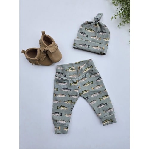 Fish Newborn Set, Newborn Leggings, Going home Outfit, Leggings, boy leggings, baby pants, baby leggings, hat,newborn,fish,fishing,salmon