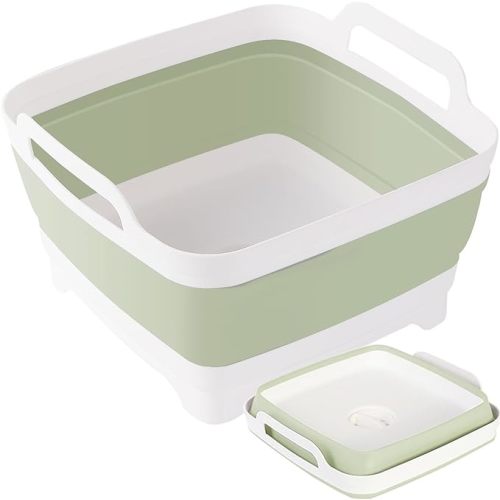 Collapsible Wash Basin 9L-Dish Pans for Washing Dishes in Sink Washing Basin with Drain Plug-Multiuse Foldable Sink Tub Dish Washing Tub Portable Sink - 9l Dishpan Light Green