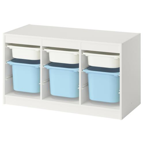 TROFAST Storage combination with boxes - white white/light blue 39x17 3/8x22 "