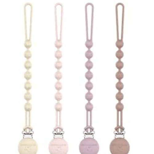Cuddle Campus Silicone Pacifier Clip Holder with One Piece Design,Soft Flexible Binky Clips with Texture for Baby Boy and Girl Pack of 4