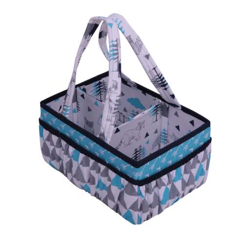 Bacati – Nursery Storage Caddy Woodlands Animals Aqua/Navy/Grey