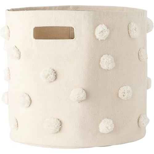 PEHR Pom Pom Basket, Bin (Natural) | 100% Cotton Canvas Storage for Nursery, Playroom & Home | Decorative Organizer | 13”D x 12”H