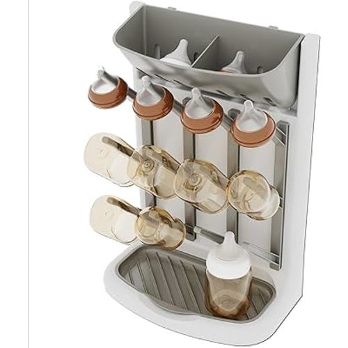 IEEK Baby Bottle Drying Rack,Space Saving Countertop Drying Rack for Baby Accessory & Pump Parts,Suction Cup Wall Mounted Bottle Rack Holder Large Vertical Drying Tower,Grey and White