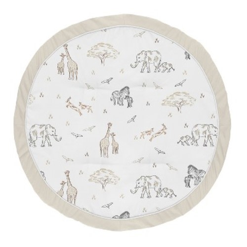 Sweet Jojo Designs Boy or Girl Gender Neutral Unisex Baby Tummy Time Playmat Serengeti Animals Taupe Grey and White