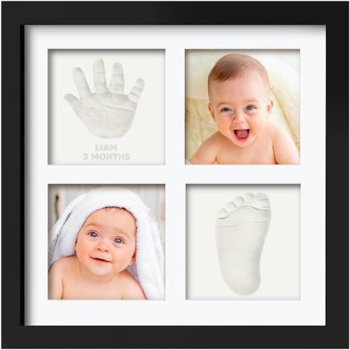 Baby Hand and Footprint Kit - Baby Footprint Kit, Clay Handprint Keepsake Frame, Nursery Picture Frame For Newborns, Personalized New Mom Gifts for Showers & Registry (Onyx Black)