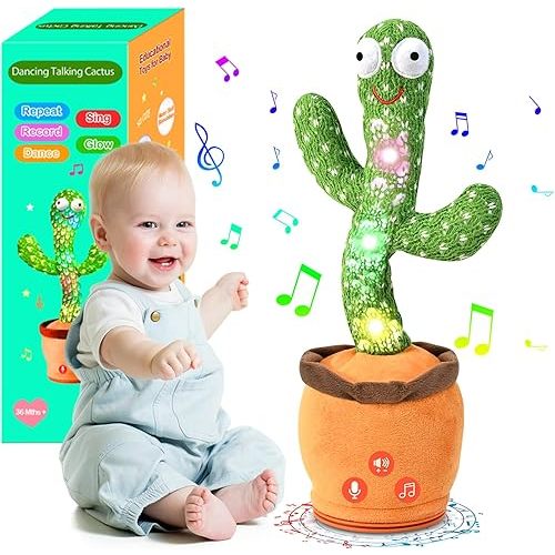 Dancing Talking Cactus Toy for Baby Toddler, Boys Girls Gifts Singing Mimicking Cactus Toy Recording Repeating What You Say Cactus Baby Toy with 120 English Songs (Talking Cactus-Adjustable Volume)