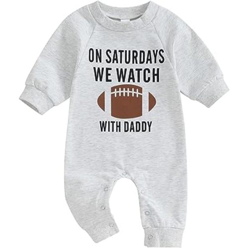 Infant Baby Boys Girls Football Season Jumpsuit Watch Football with Daddy Funny Romper Playsuit Sweatshirt