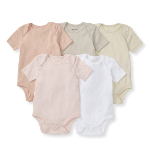 Solid Organic Cotton Short Sleeve Baby Bodysuits 5 Pack Pink Sand