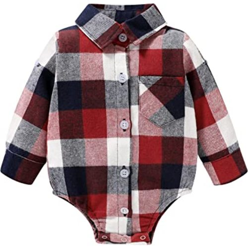 HAPPYMA Newborn Baby Boy Girls Plaid Outfit Flannel Romper Tops Infant Long Sleeve Button Down Plaid Casual Bodysuit Clothes