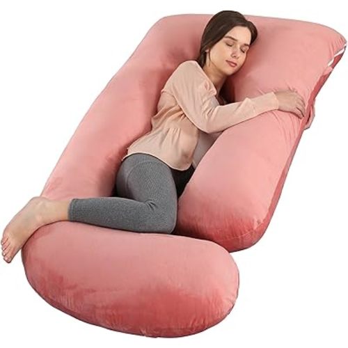 BATTOP Pregnancy Pillow,Pregnancy Pillows for Sleeping,Full Body Pillow with Removable Cover,Support for Back,Legs,Belly,HIPS,57 Inch Maternity Pillow,Pregnancy Must Haves(Pink)