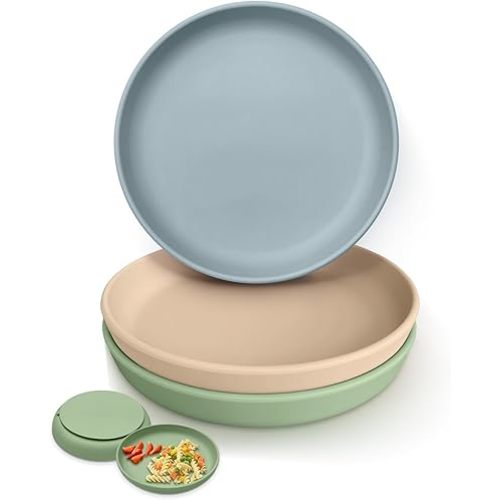 Classic Silicone Suction Plates for Toddler Baby Kids (3 Pcak), BPA Free Baby Plates with Suction that Stick & Stay, Deeper Toddler Dishes Microwave & Dishwasher Safe