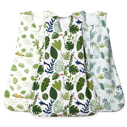 david's kids 3 Pack 100% Cotton Baby Sleep Sack 0-6 Months, Ultra Soft Baby Wearable Blankets with 2-Way Zipper, Comfy Sleeping Bags for Infant Newborn Boys Girls Neutral, Small Size, Leaf