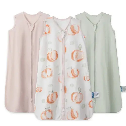 TILLYOU Baby Sleep Sack 6-12 Months 3 Pack, 0.5 Tog Soft Cotton Wearable Blanket for Kids with Double Zipper, Peach Dot