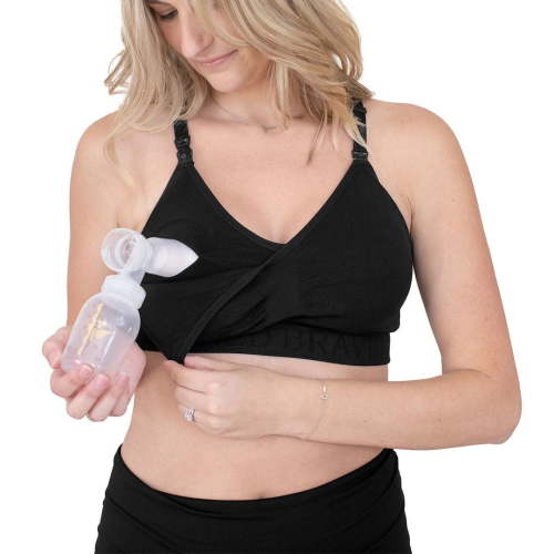 Kindred Bravely Sublime Sports Pumping Bra Hands Free | Patented All-in-One Nursing Bras for Breastfeeding and Pumping (Black, Large)
