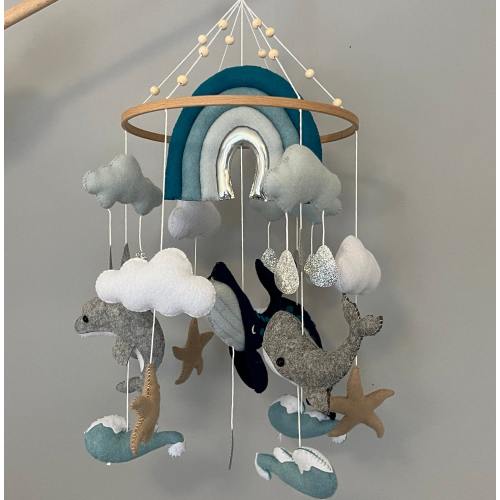 Whale Baby Mobile | Ocean Animals Felt Crib Mobile | Nursery Decor | Baby Mobile for Girl or Boy | Baby Shower Gift | Gift for Baby