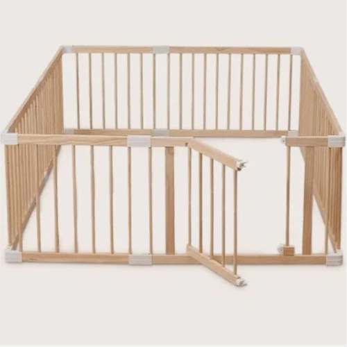 HARPPA Wooden Baby Gate Playpen | Non-Toxic Foldable DIY Adjustable Play Yard for Infants & Toddlers – Natural Finish Baby Fence for Small & Large Spaces