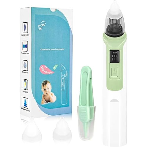 Nasal Aspirator for Baby Electric Nose Aspirator for Toddler Baby Nose Aspirator Adjustable 6 Levels of Suction Automatic Nose Cleaner with 2 Size Nozzles 1 Clip for Newborns and Infants (Green)