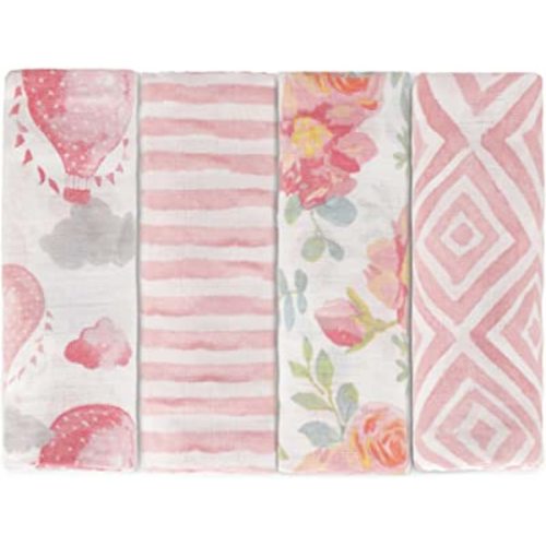 Featherhead™ 100% Cotton Muslin Swaddle Blankets for Baby Girl - Large 47”x 47” - Pre-Washed, Soft, & Breathable - Newborn Essential & Perfect Baby Registry Gift (4 Pack - Garden Floral)