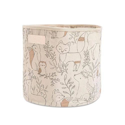 Crane Baby Woodland Nursery Basket, Animal Nursery Decor, Fabric Storage Bin, Collapsible Forest Decor, Hamper with Handles for Toys, Laundry, and Baby Items