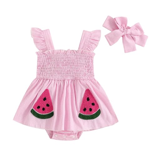One opening Baby Girl Summer Clothes Romper Dress Plaid Outfit Newborn 3 6 12 18 Months Onesie Smocked Bodysuit Infant Outfit
