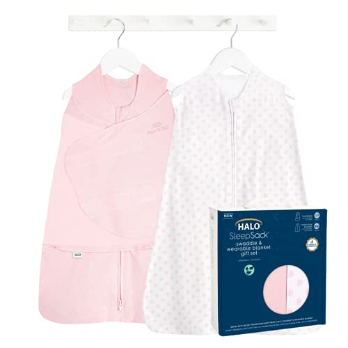 HALO Sleepsack Swaddle 3-6 Months and Wearable Blanket 6-12 Months 100% Organic Cotton 2-Piece Gift Set with Box, TOG 1.5