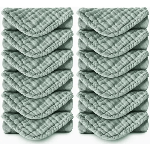 Muslin Burp Cloths 100% Cotton Large 20''x10'' Extra Soft and Absorbent Baby Wash Cloths Spit Up Rags - Baby Burping Cloth for Boys Girls Items(12 Pack Green)