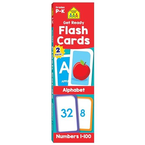 School Zone Get Ready Flash Cards Alphabet & Numbers 2-Pack: 112 Cards, Preschool, Kindergarten, ABC's, Letters, Beginning Sounds, Numbers 1-100, Numerical Order, Counting, Early Math, Ages 3-5