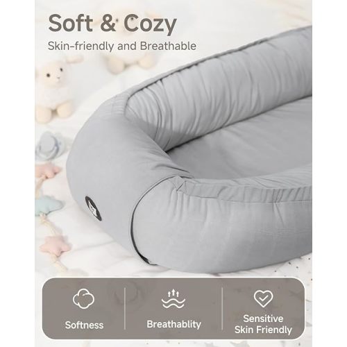 Baby Lounger, Adjustable Baby Lounger for Newborn 0-24 Months, Breathable & Soft Infant Lounger,Tummy Time Lounger for Home and Travel,Baby Girls & Boys Babies Stuff, Mother's Day Gift for Her, Grey