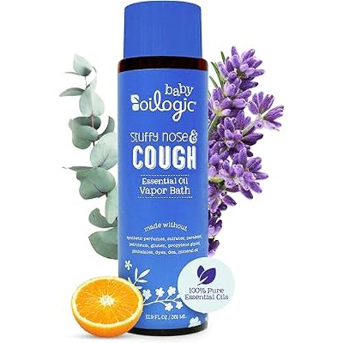Oilogic Stuffy Nose & Cough Essential Oil Vapor Bath for Babies & Toddlers - Gentle Baby Bath Essentials – Pediatrician-Tested & Safe for Babies, 12.9 Fl Oz