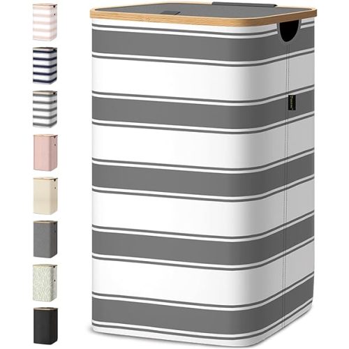 Laundry Hamper with Lid (18 Gal/70L, Grey Stripe)