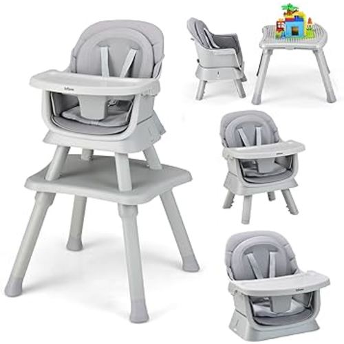 INFANS 8 in 1 Baby High Chair, Convertible Highchair for Babies and Toddlers, Infant Dining Booster Seat, Building Block Table, Kids Stool Table Chair Set with Removable Tray (Grey)