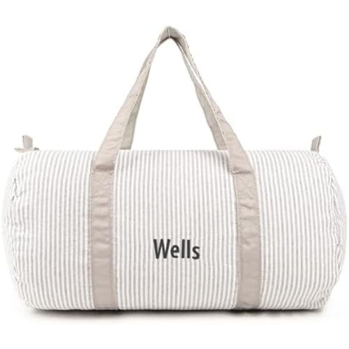MT WORLD Personalized Duffle Bag for Kids Seersucker Travel Duffel Bag White Dance bag Toddler Weekender Bag with Embroidered Name Child Small Sports Gym Bag Little Girls Boys Overnight Bag (Grey)