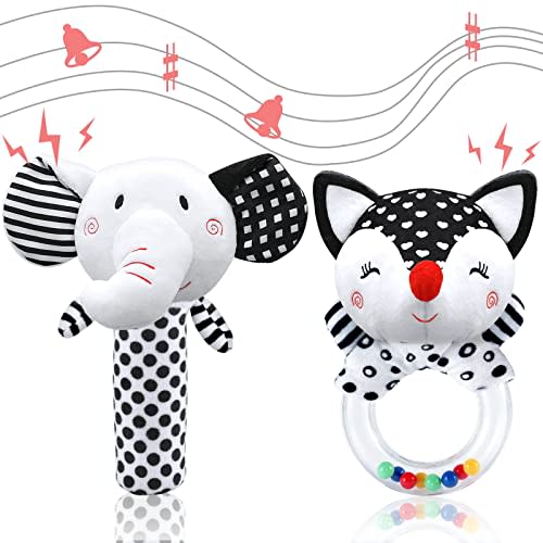 Baby Rattles 0-6 Months Infant Toys 0-3 Months Newborn Toys Rattles for Babies 0-6 Months Baby Toys 0-6 Months, Black and White High Contrast Plush Stuffed Baby Toys for 0 3 6 9 12 Months Girls Boys