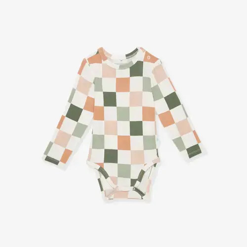 Checkered White Long Sleeve Baby Bodysuit | Covington