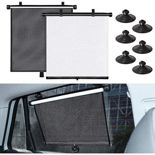 XCBYT Car Window Shades, Window Shade for Baby in Car, Car Window Covers with Blocking UV Glare and Heat, Retractable Roller Car Sun Shade with Suction Cups for Baby (2 PCS)