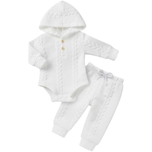 YOUNGER TREE Newborn Baby Boy Girl Clothes Hooded Long Sleeve Romper Pants Set Solid Ribbed Infant Fall Winter Outfits