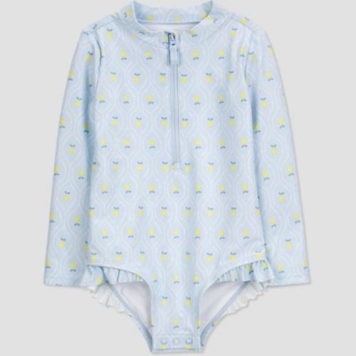 Carter's Just One You®️ Baby Girls' Long Sleeve Lemon Printed One Piece Rash Guard - Lemon Yellow/blue 18m