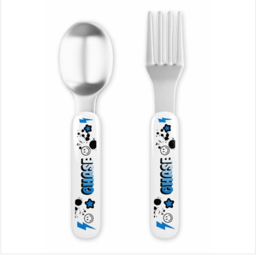 FORK & SPOON SET | NAVY EMOJIS, STARS & BOLTS ST9